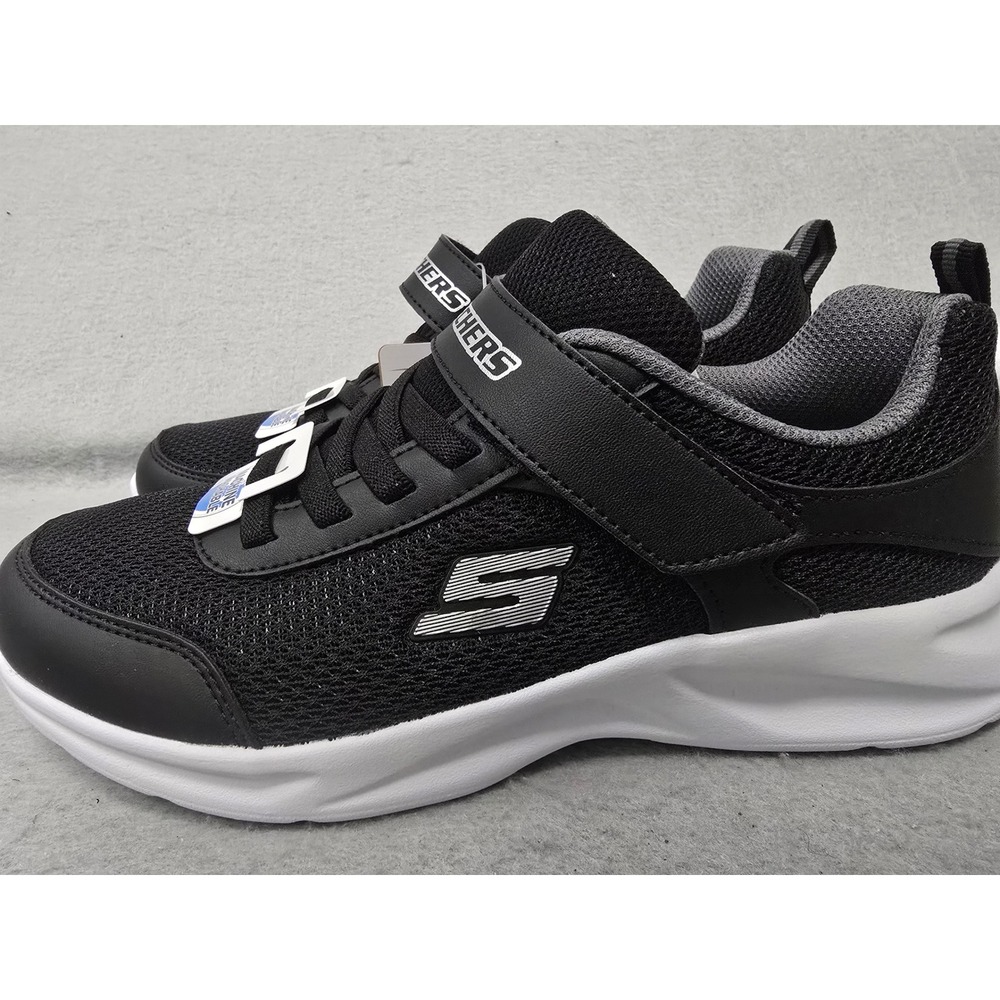 Skechers (Big) Kids Microspec Max Black White Sneakers Hook Loop Strap NEW